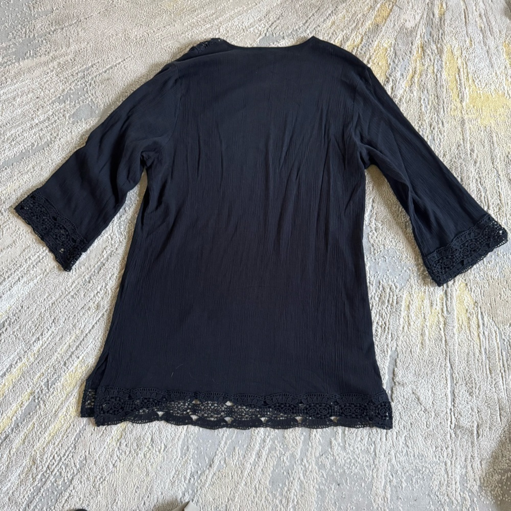 La Blanca black swim coverup Island Fare V-Neck Tunic cotton crochet XL - Picture 10 of 13